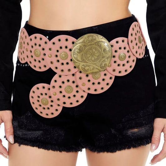 Retro Style Belt-Pink with Bronze Buckle