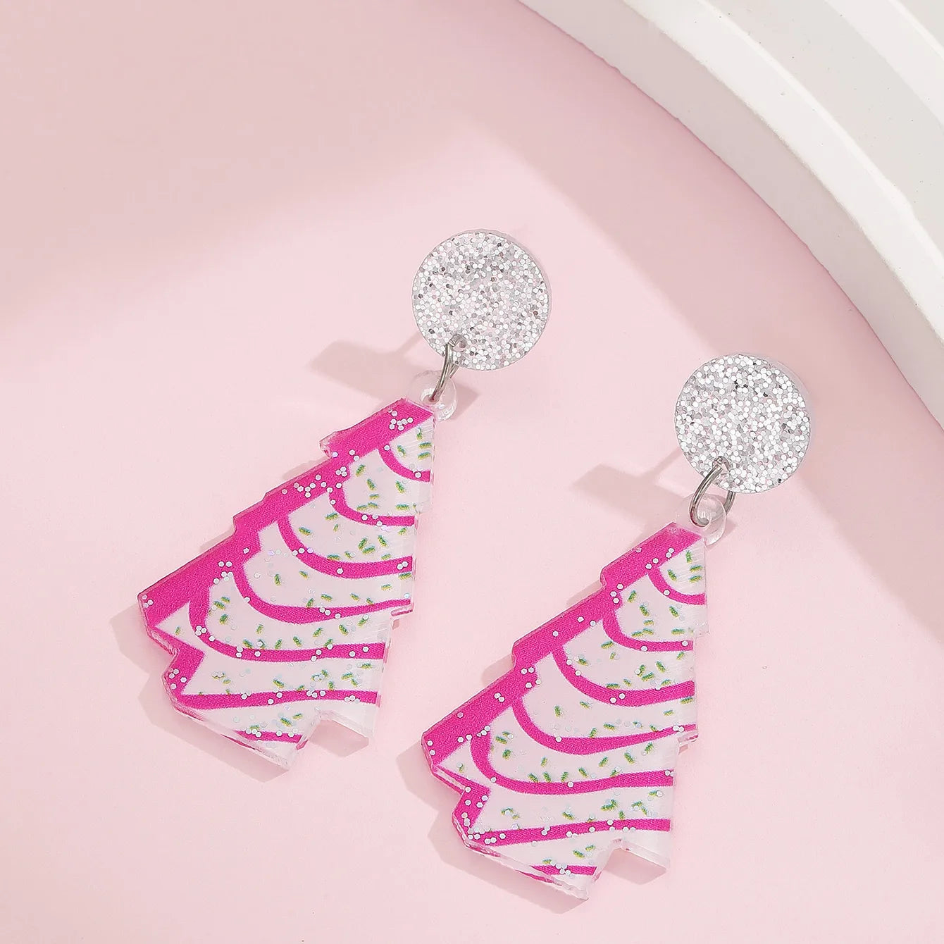 Christmas Tree Earrings-Pink