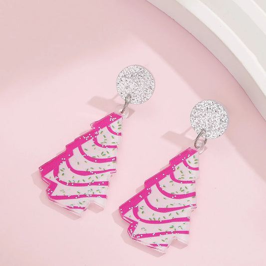 Christmas Tree Earrings-Pink