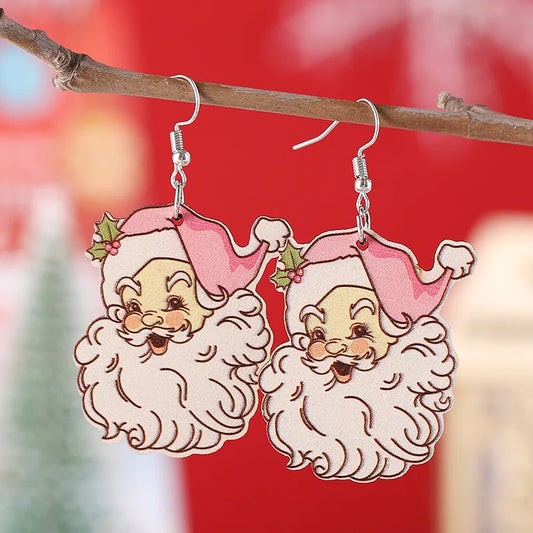 Santa Face Earrings-Pink