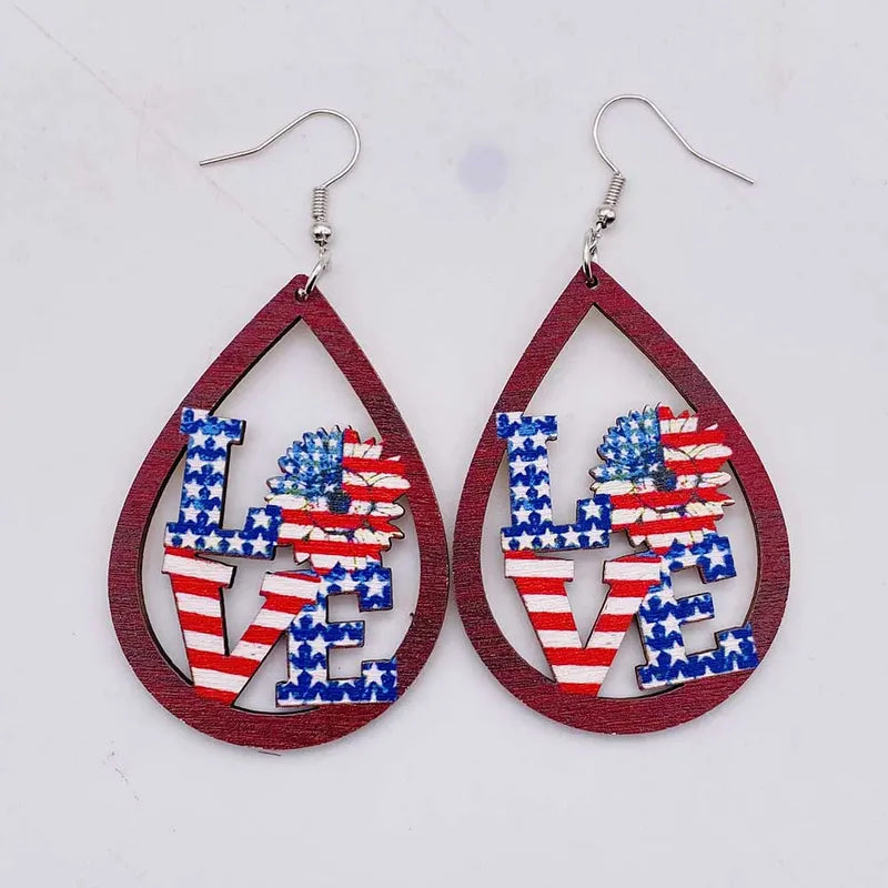 Patriotic Earrings- US Flag, Tx Cows Skull, LOVE, Star