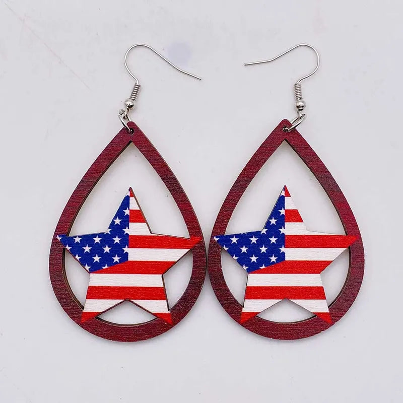 Patriotic Earrings- US Flag, Tx Cows Skull, LOVE, Star