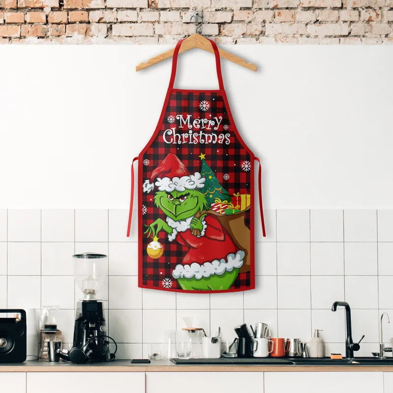 Grinch Christmas Apron-Red Plaid