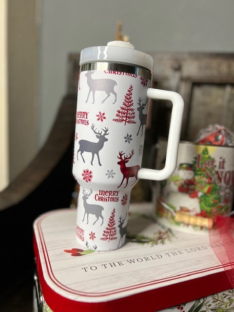 Christmas Tree and Deer Stainless Steel Tumbler