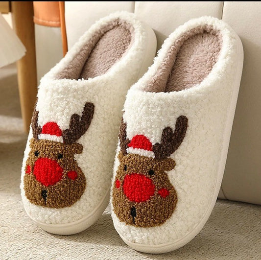 Christmas Reindeer Slippers-Red Nose