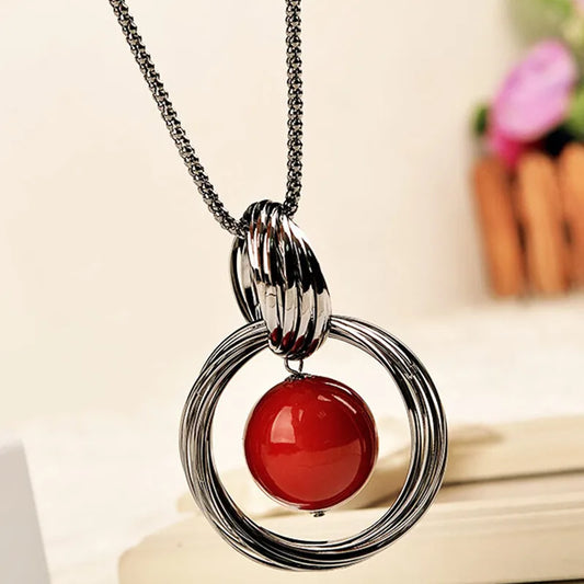 Gun Grey Necklace with Red Ball