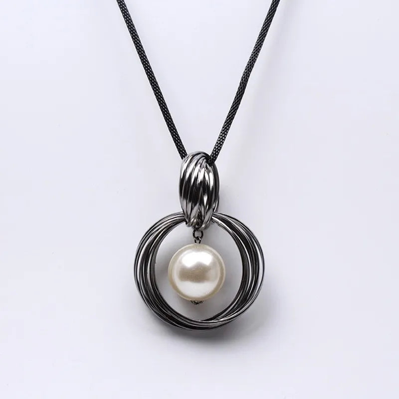 Gun Grey Necklace with Pearl Drop