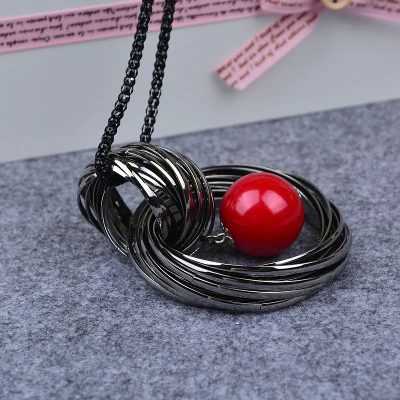 Gun Grey Necklace with Red Ball