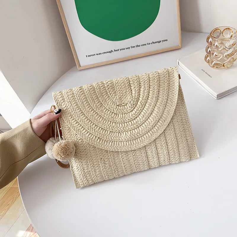 Cream Colored Straw Summer Clutch