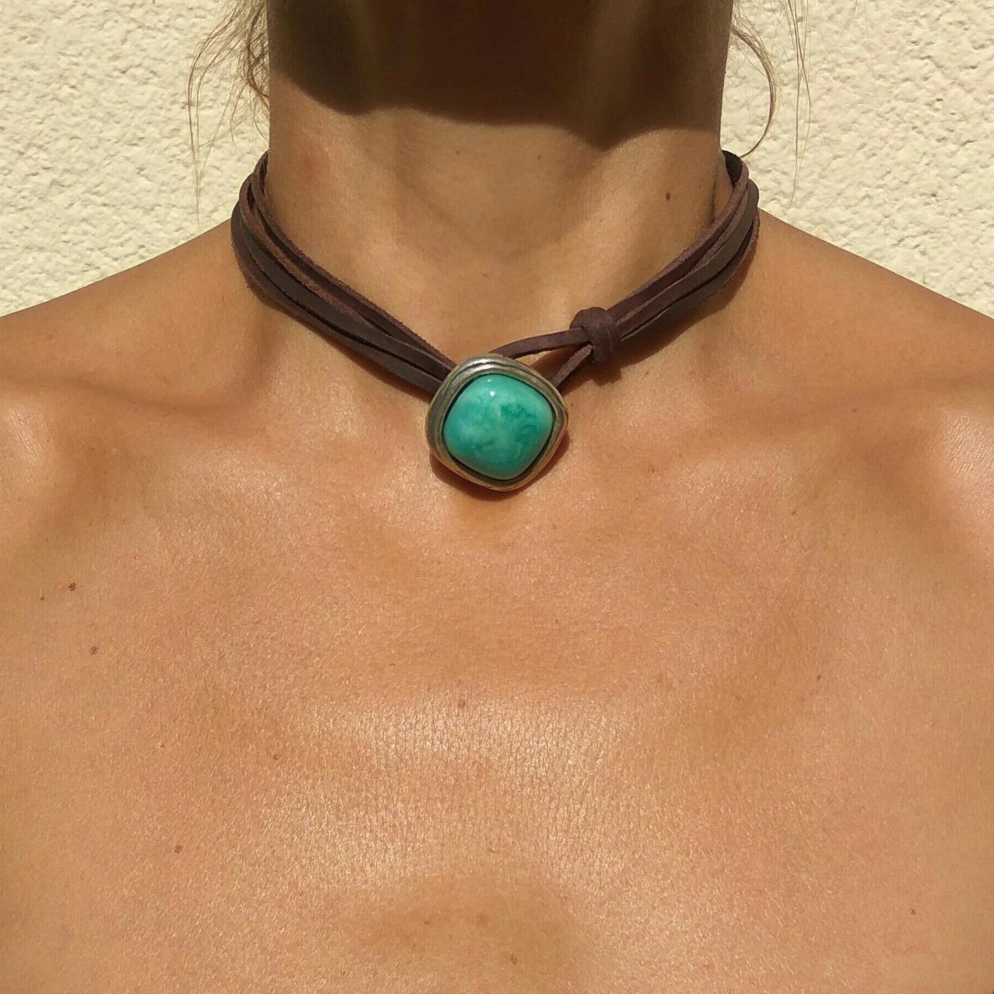 Boho Turquoise and Leather Choker