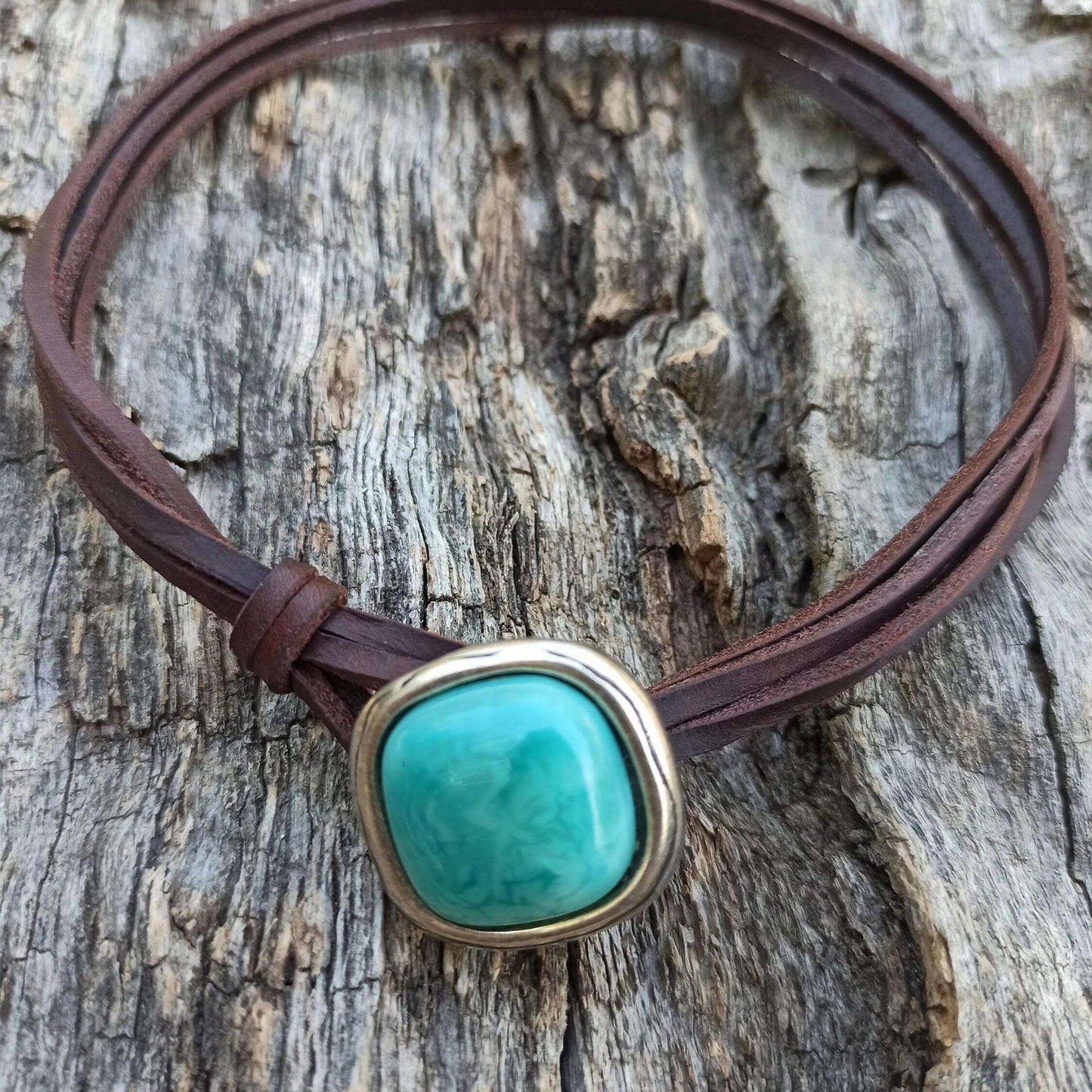 Boho Turquoise and Leather Choker