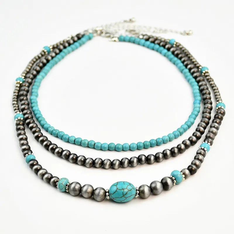 3 Piece Turquoise and Silver Necklace Set
