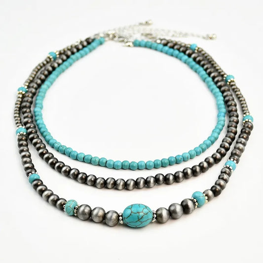 3 Piece Turquoise and Silver Necklace Set
