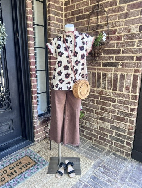Plain Jane Ruffle Sleeve Animal Print Top