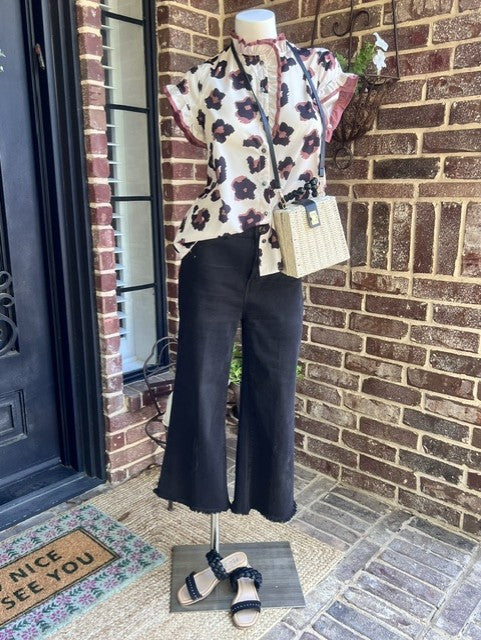 Plain Jane Ruffle Sleeve Animal Print Top