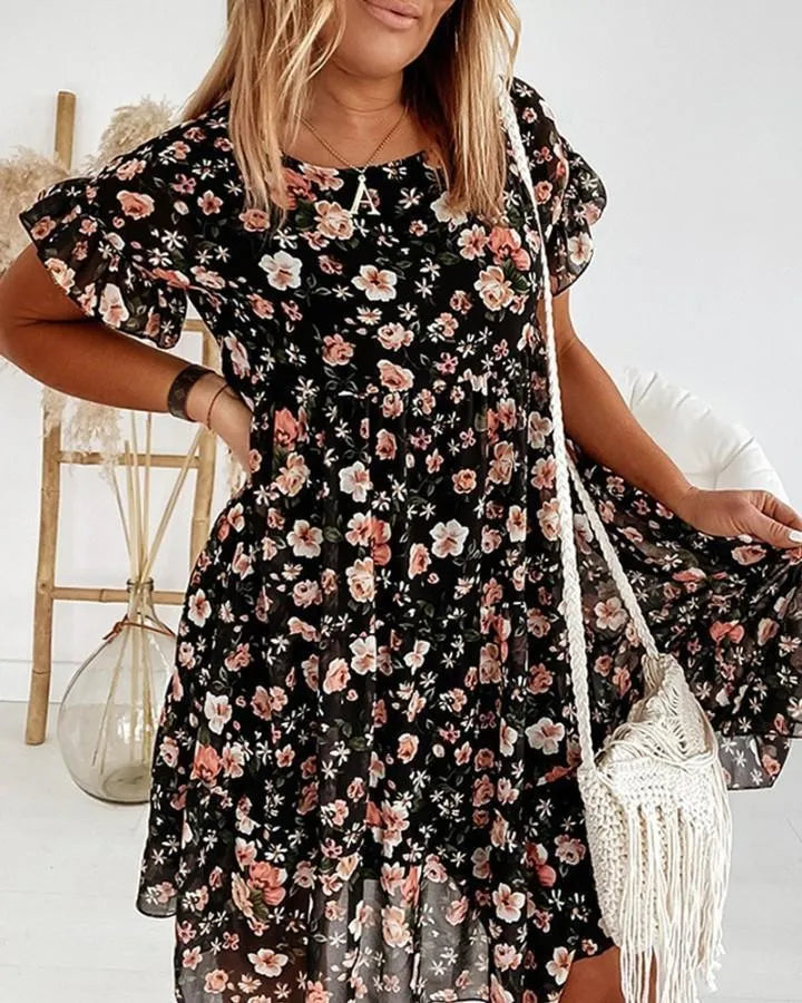 Maryjane Florals Dress-Black