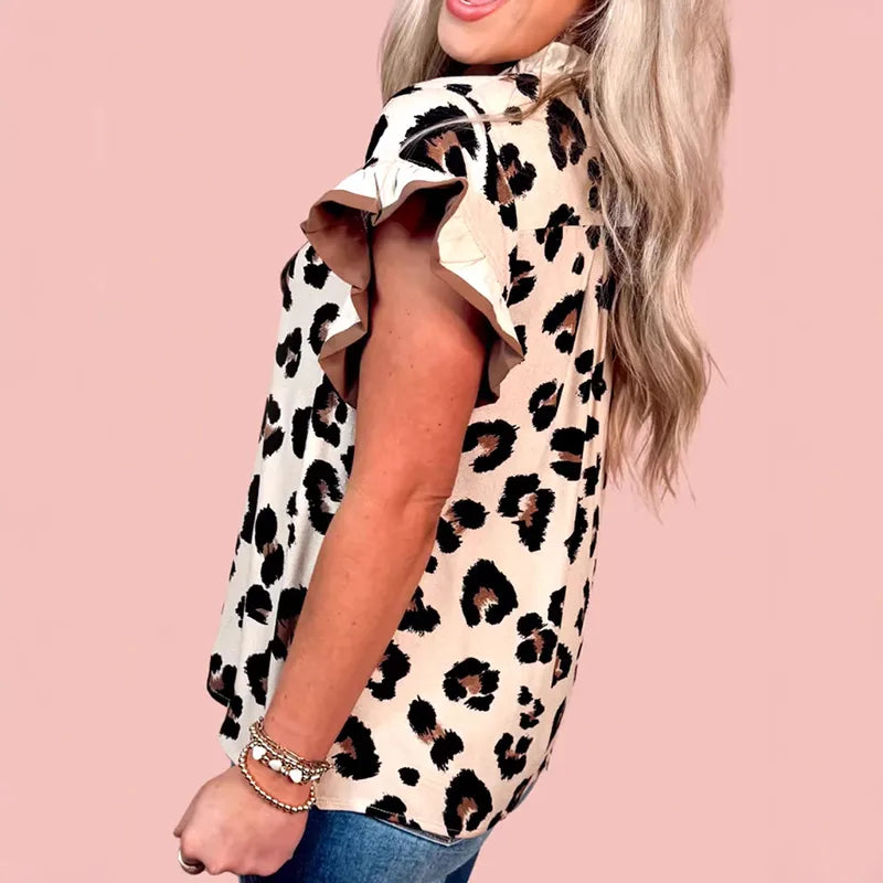 Plain Jane Ruffle Sleeve Animal Print Top