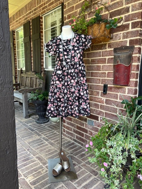 Maryjane Florals Dress-Black