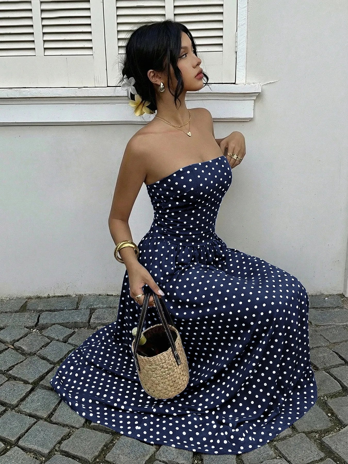 Bentley in Blue Strapless Dress
