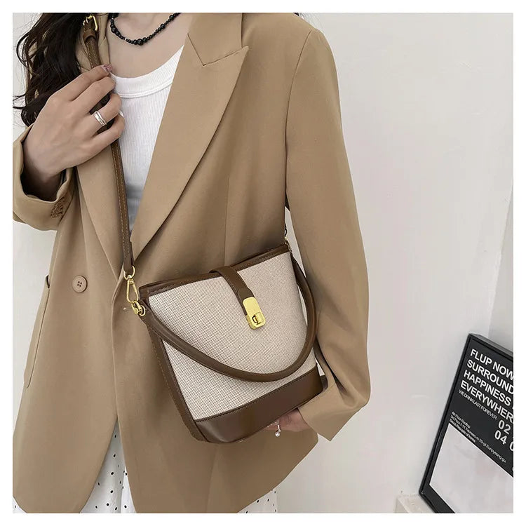 Color Splice Summer Handbag-Dark Brown/Beige
