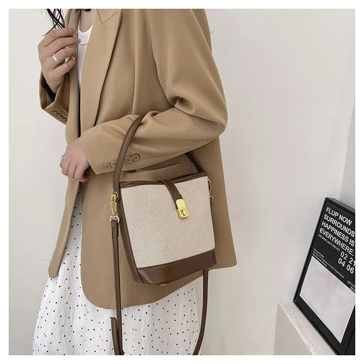 Color Splice Summer Handbag-Dark Brown/Beige