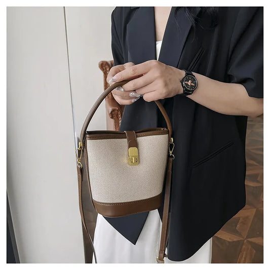 Color Splice Summer Handbag-Dark Brown/Beige
