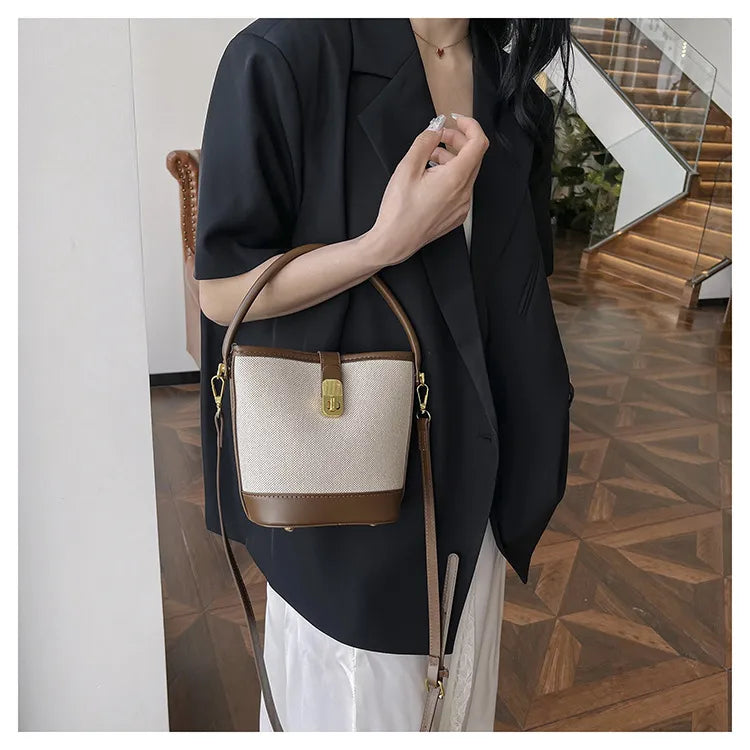 Color Splice Summer Handbag-Dark Brown/Beige