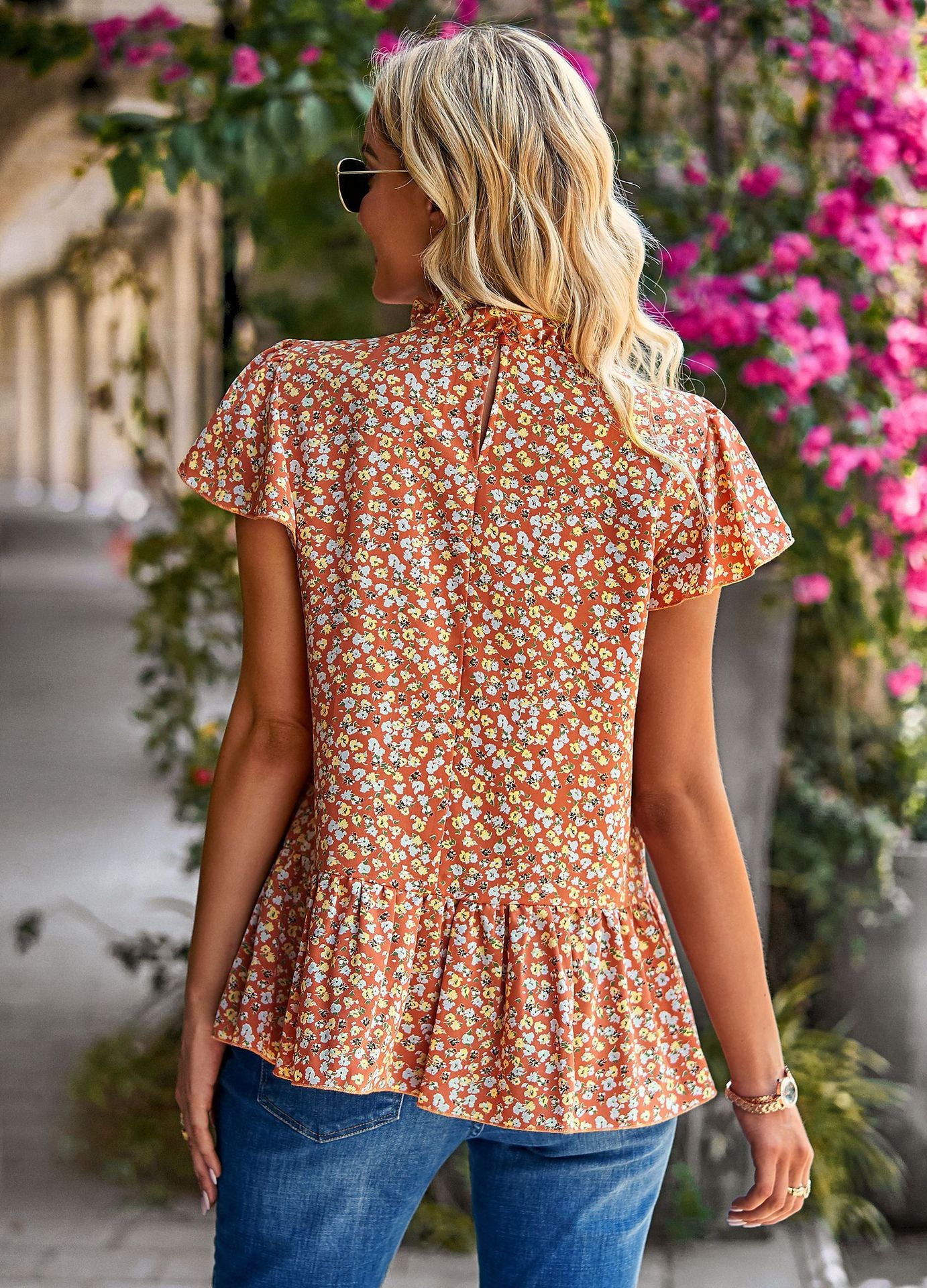 Fall Florals Short Sleeve Top-Rust