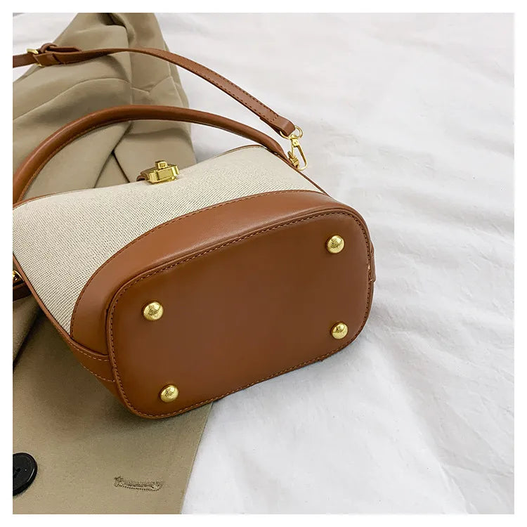 Color Splice Summer Handbag-Light Brown/Beige