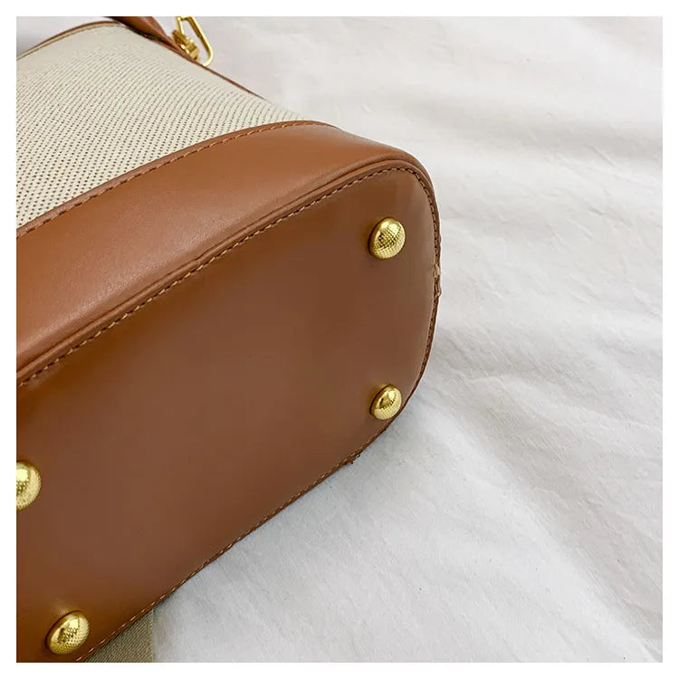 Color Splice Summer Handbag-Light Brown/Beige
