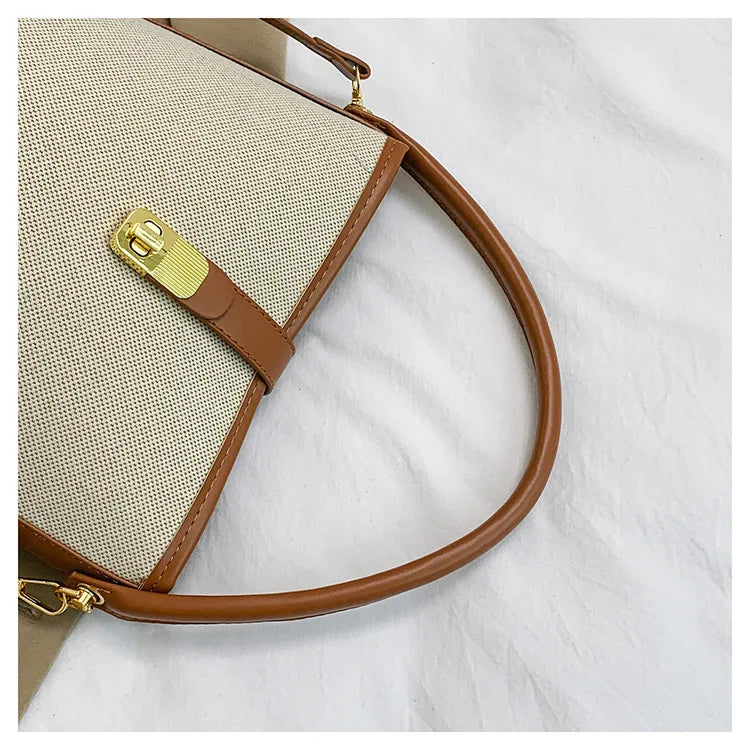 Color Splice Summer Handbag-Light Brown/Beige
