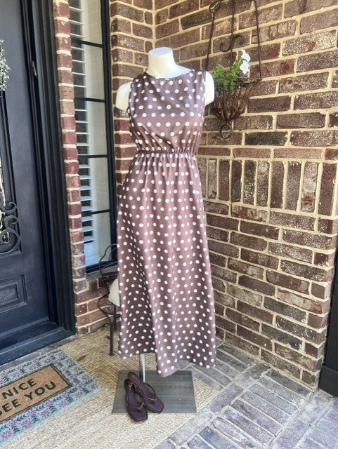 Pretty Woman Polka Dot Dress-Brown