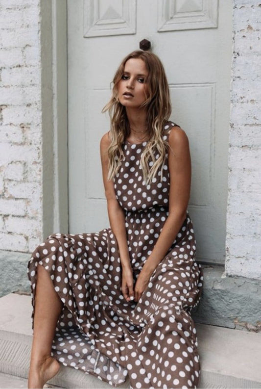 Pretty Woman Polka Dot Dress-Brown