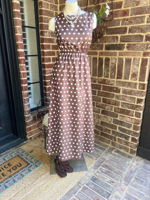 Pretty Woman Polka Dot Dress-Brown
