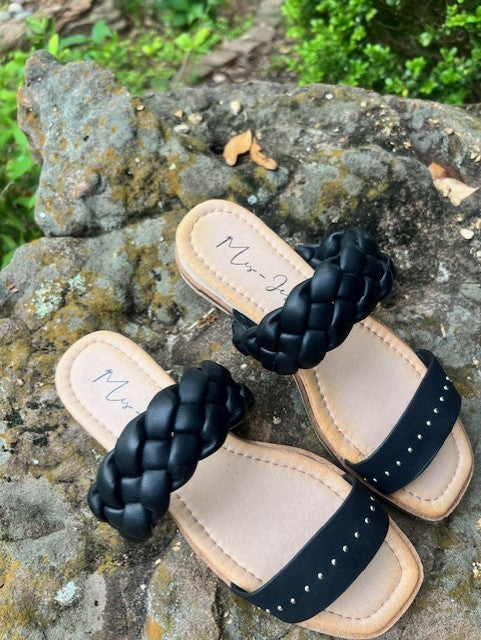 Silas Braided Slide Sandal in Black