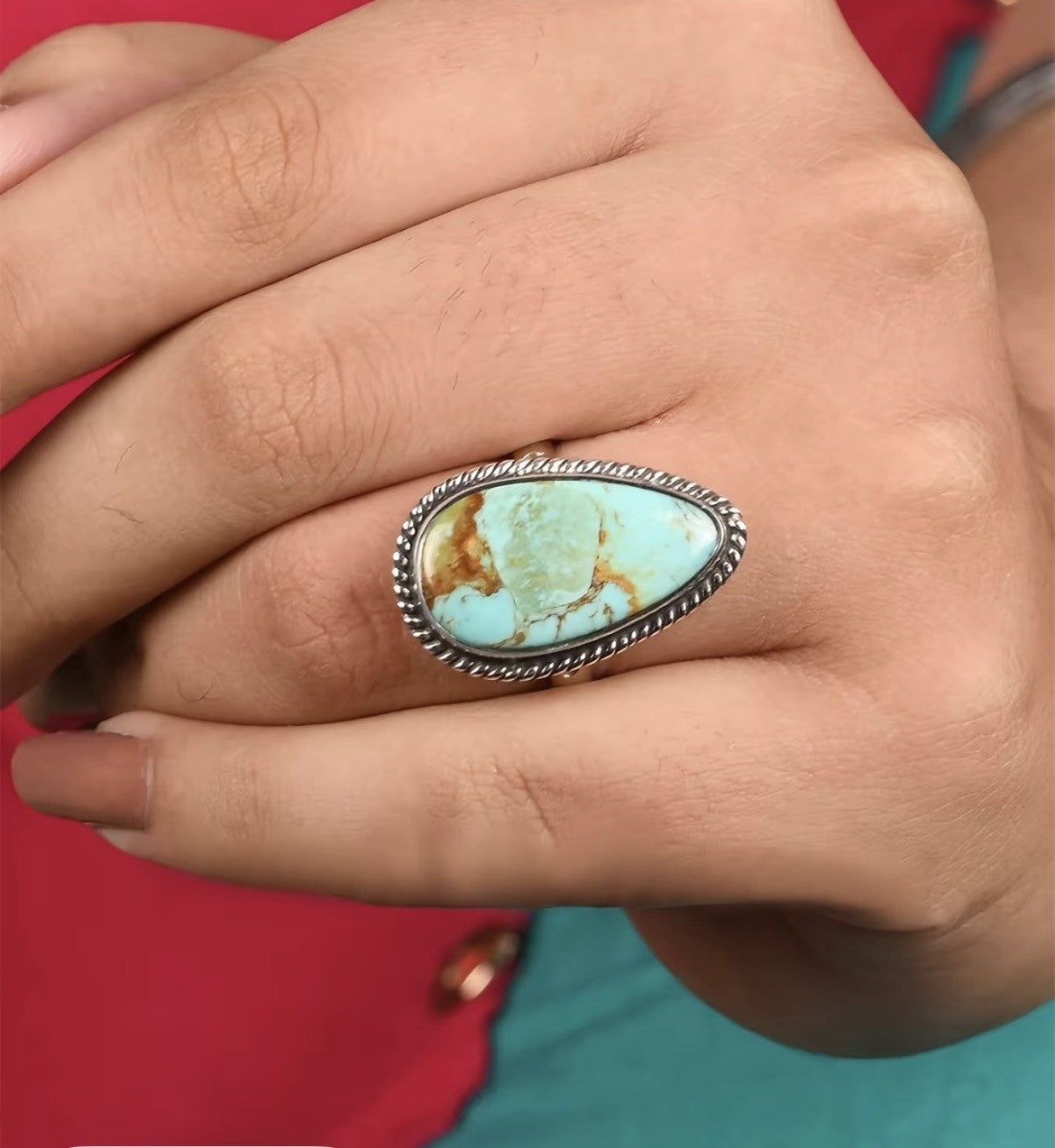 Turquoise and Silver Teardrop Ring