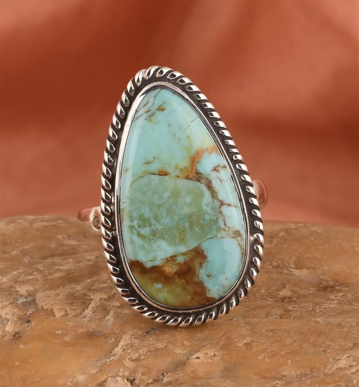 Turquoise and Silver Teardrop Ring
