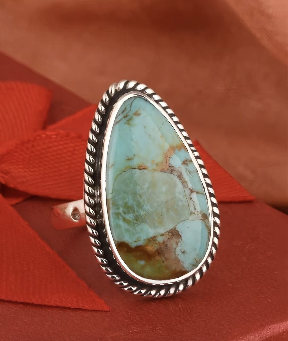 Turquoise and Silver Teardrop Ring