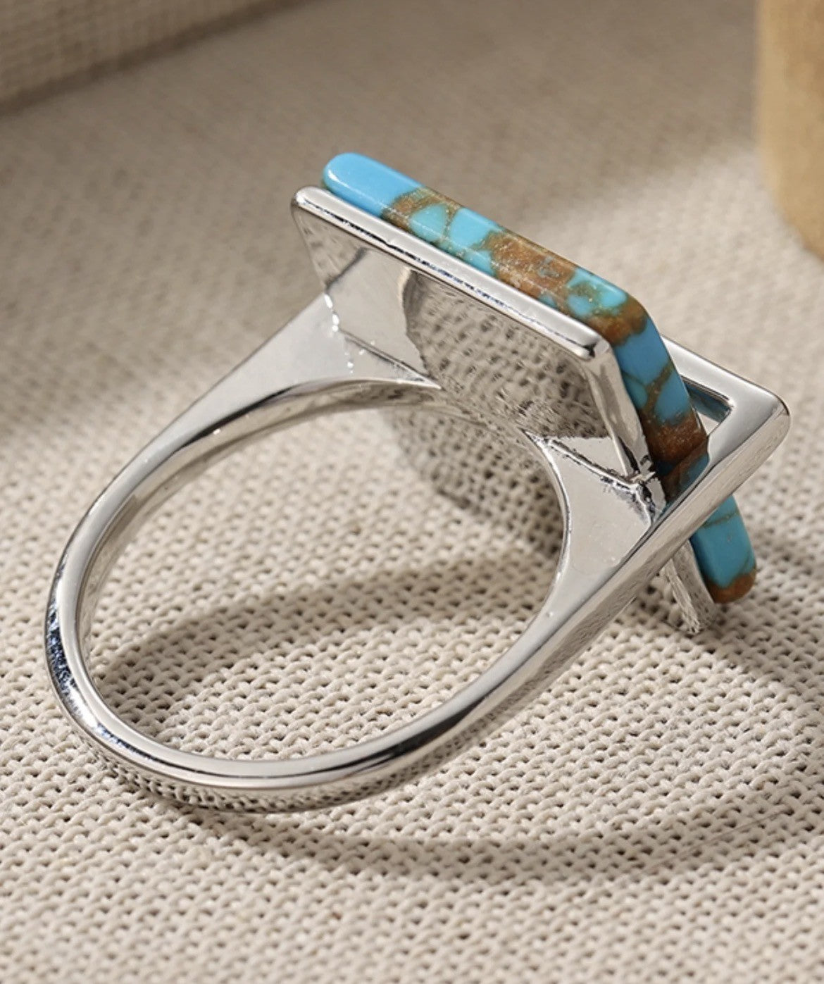 Turquoise and Silver Square Ring