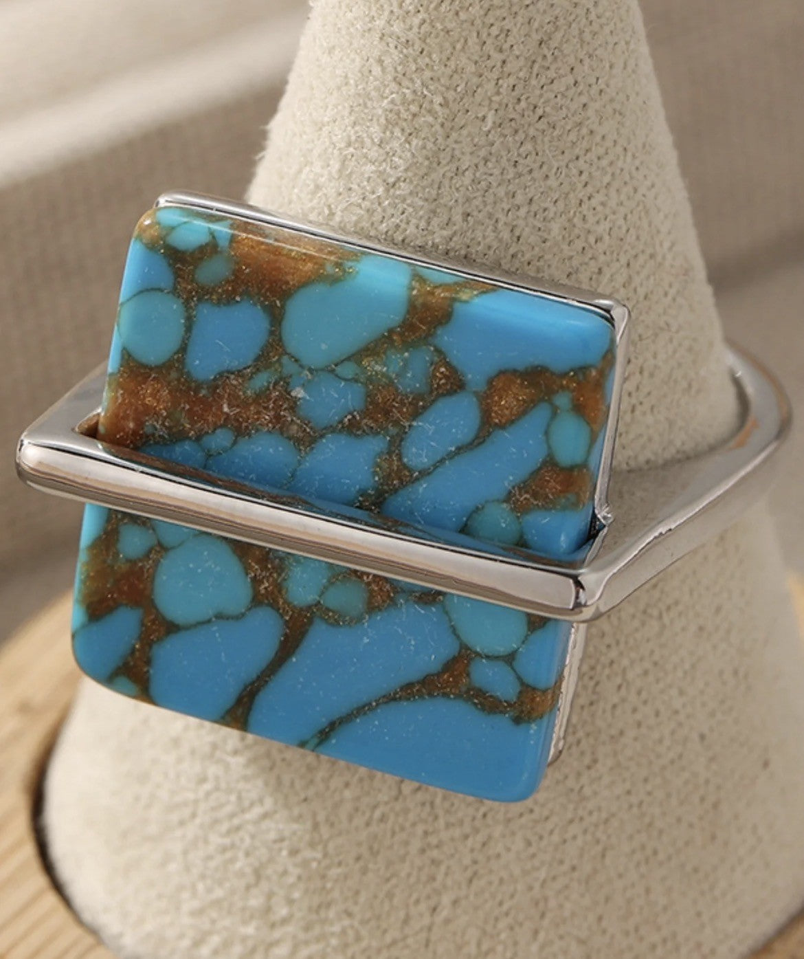 Turquoise and Silver Square Ring