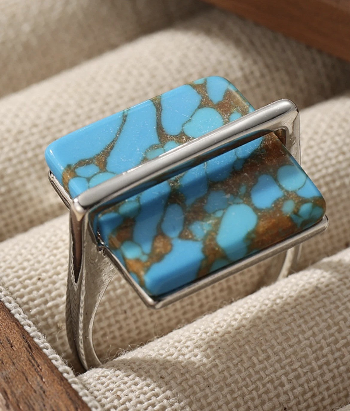Turquoise and Silver Square Ring