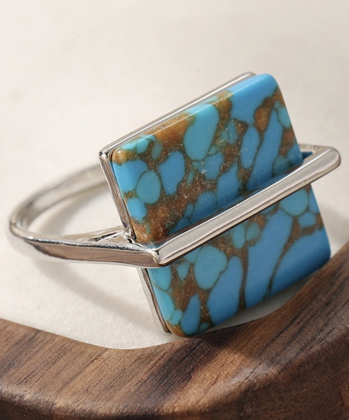 Turquoise and Silver Square Ring