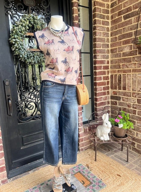 Wild Horses Sleeveless Knit Sweater Top in Oatmeal