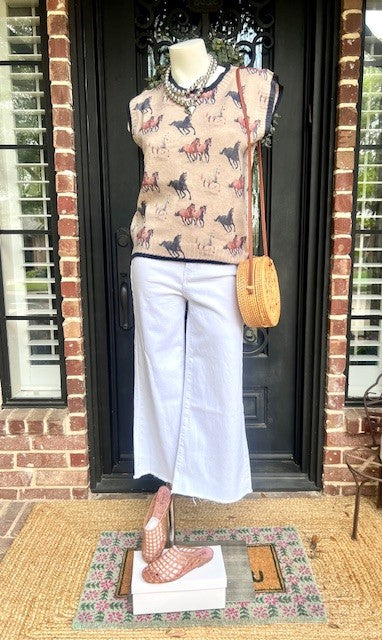 Wild Horses Sleeveless Knit Sweater Top in Oatmeal