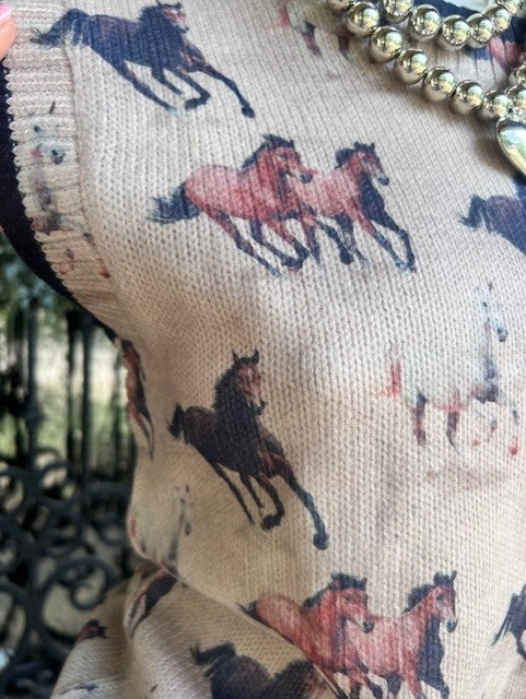 Wild Horses Sleeveless Knit Sweater Top in Oatmeal