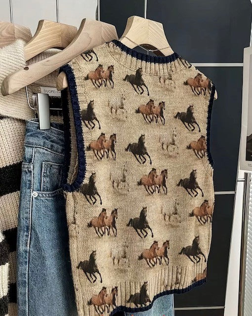 Wild Horses Sleeveless Knit Sweater Top in Oatmeal