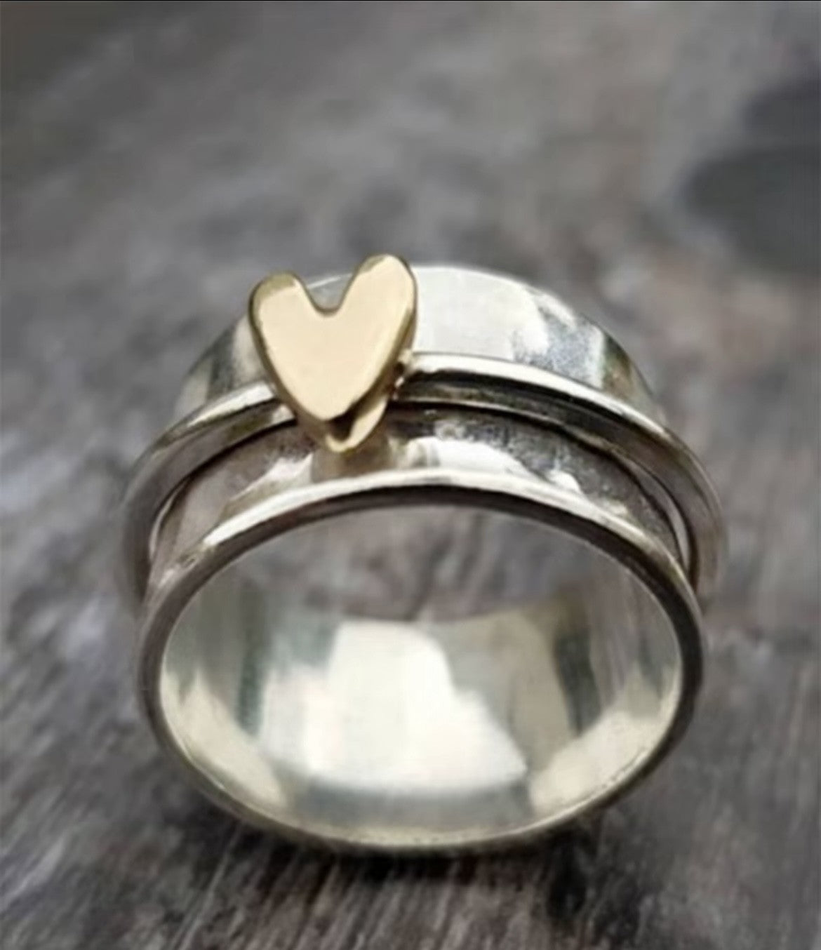 Silver Ring with Gold Heart
