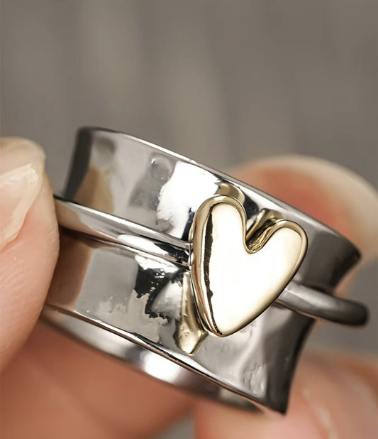 Silver Ring with Gold Heart