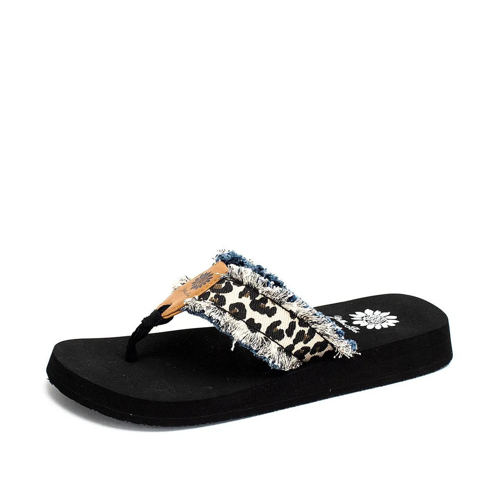 Yellow Box Cream Leopard and Denim Flipflop