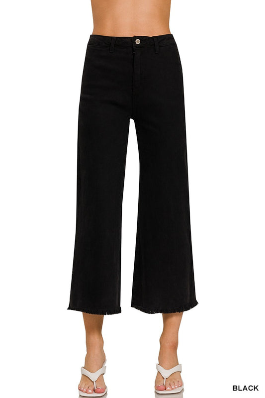 Acid Washed Frayed Hem Denim Jeans-Black